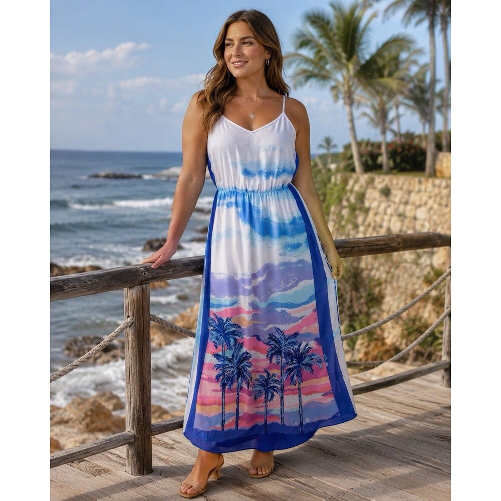 Lilly Pulitzer Deanna Maxi Dress XS Pink Sunset Palm Purple Preppy Coastal